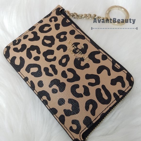 Kate Spade New York Darcy L-zip Key Chain Wallet Card Holder Brown Leopard Black - Picture 4 of 7